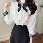 Lace-collar Frilled Blouse With Brooch