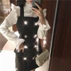 Plain Frilled Long-sleeve Blouse / Star Beaded Sleeveless Dress
