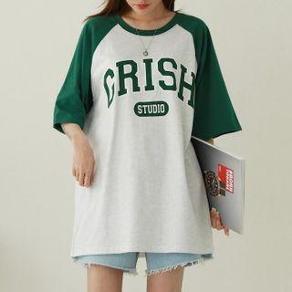 Contrast-raglan Letter T-shirt