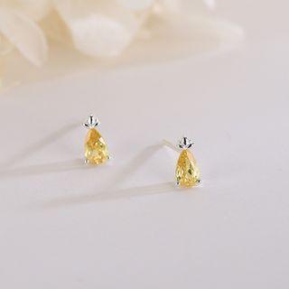 925 Sterling Silver Rhinestone Drop Earring 1 Pair - Es1114 - Silver - One Size