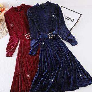 Cutout Sequin Velvet Accordion Pleat Skirt Dress
