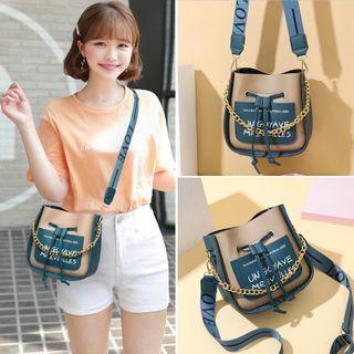 Wide Strap Lettering Bucket Bag