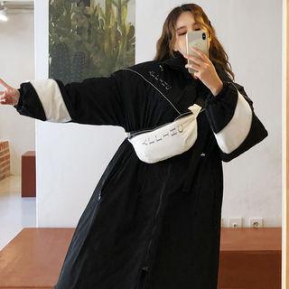 Set: Color-block Padded Coat + Sling Bag Black - One Size
