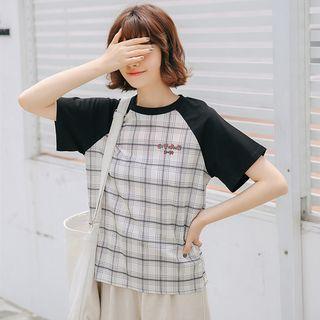 Check Short Sleeve T-shirt Black - One Size