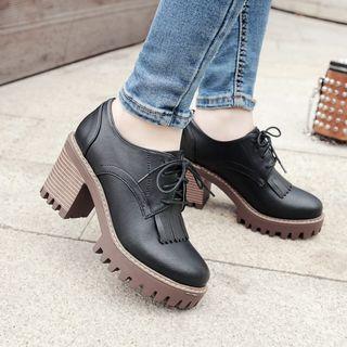 Fringed Lace-up Chunky Heel Platform Shoes