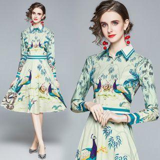 Printed Collared Midi A-line Dress