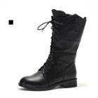 Genuine Leather Lace-up Mid Calf Boots