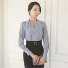 Faux-pearl Trim Shirred Chiffon Blouse