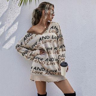 V Neck Lettering Sweater