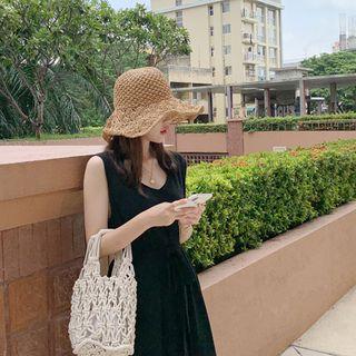 V-neck Sleeveless Midi Dress With Sash Black - One Size