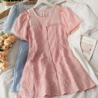 Patchwork Embossed Mini Shirtdress