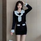 Ribbon Bow Sweater / Mini Skirt