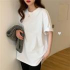 Plain Loose-fit Short-sleeve T-shirt White - One Size