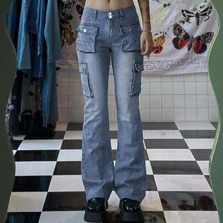 Low Waist Pocket Washed Boot-cut Jeans