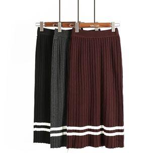 Striped Ribbed Knit Midi Skirt