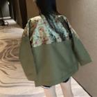 Floral Print Zip Jacket Army Green - One Size