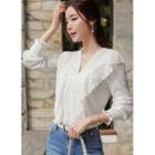 Faux-pearl Lace-trim Textured Blouse