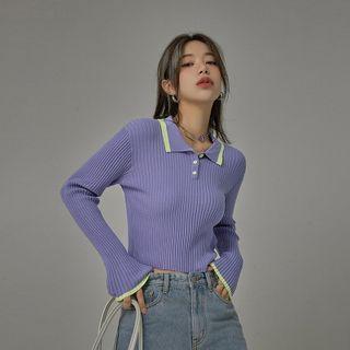 [no One Else] Rib-knit Crop Polo Shirt