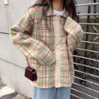 Color-block Plaid Single-breasted Long-sleeve Cardigan As Shown In Figure - One Size
