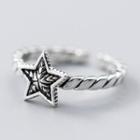 925 Sterling Silver Ribbed Star Open Ring S925 Silver - Ring - Black & Silver - One Size