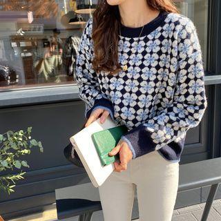 Flower Pattern Ringer Sweater