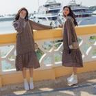 Patterned Hooded Long Sleeve Chiffon Dress