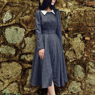 Contrast Collar Woolen A-line Dress