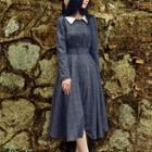 Contrast Collar Woolen A-line Dress