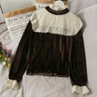 Patchwork Mock-neck Velvet Top