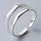 925 Sterling Silver Geometric Layered Open Ring Open Ring - S925 Sterling Silver - One Size