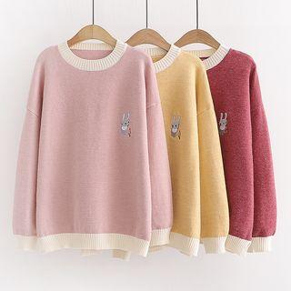 Rabbit Embroidered Round Neck Sweater