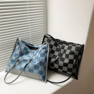 Checkered Canvas Shoulder Bag