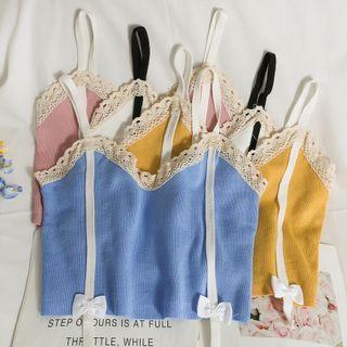 Ribbon-accent Lace-trim Camisole Top In 6 Colors
