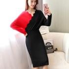 Scallop Trim V-neck Long-sleeve Dress