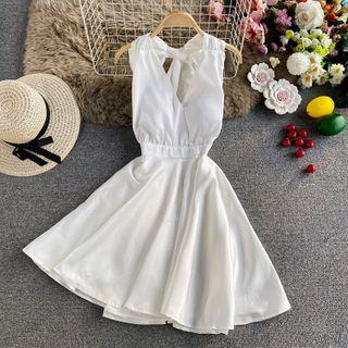 V-neck Halter Sleeveless Mini Dress
