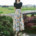 Set: Plain T-shirt + Print Midi A-line Skirt