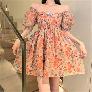 Off-shoulder Flower Print Dress