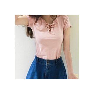 Short-sleeve Collar Plain Slim T-shirt