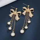 Bow Faux Pearl Alloy Fringed Earring