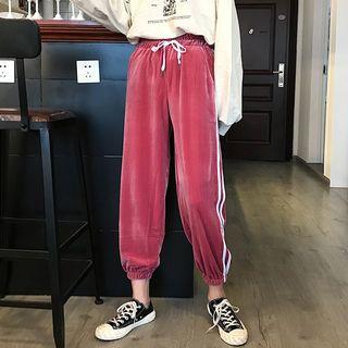 Cropped Contrast-trim Velvet Sweatpants