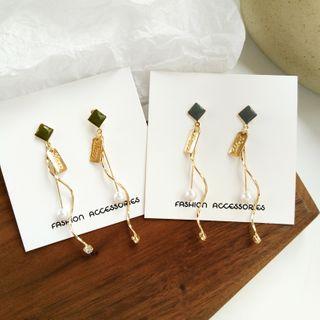 Geometric Faux Pearl Dangle Earring / Clip-on Earring