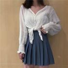 Tie Waist Lace Blouse / Pleated Skirt