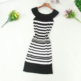Cap-sleeve Striped Knit Sheath Dress