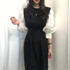 Puff-sleeve Mock Two Piece Tie Waist Dress