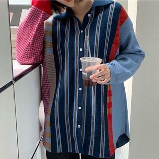 Collared Striped Panel Cardigan