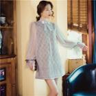 Long-sleeve Bow-accent Mesh Dress With Slipdress