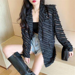 Padded-shoulder Fringed Light Blazer