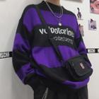 Lettering Striped Sweater Purple - One Size