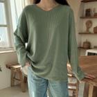 Plus Size V-neck Ribbed Boxy T-shirt