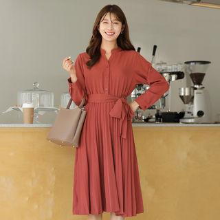 Shirtwaist Midi Pleat Dress & Sash